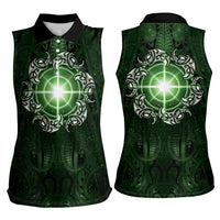 New Zealand Matariki Tupuarangi Women Sleeveless Polo Shirt Maori Moko Green Galaxy LT05 - Polynesian Pride