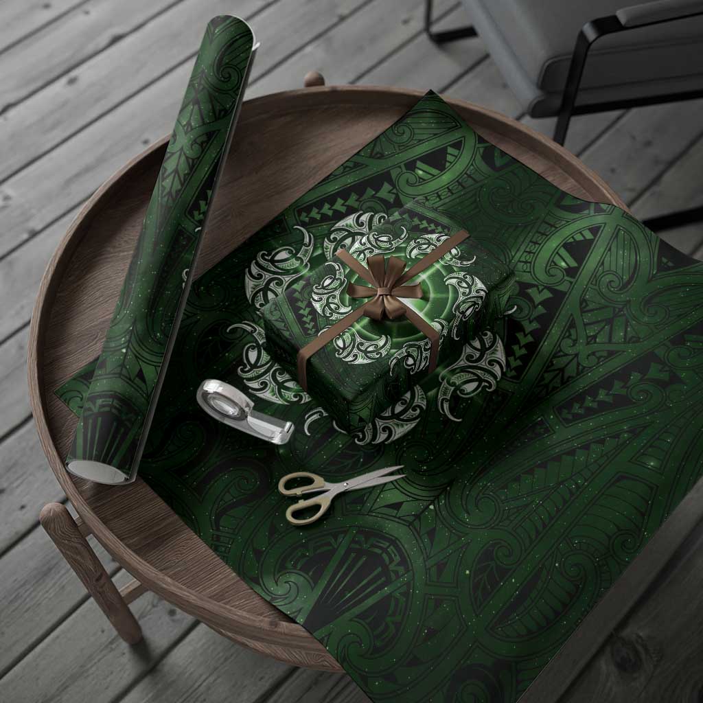 New Zealand Matariki Tupuarangi Wrapping Paper Maori Moko Green Galaxy