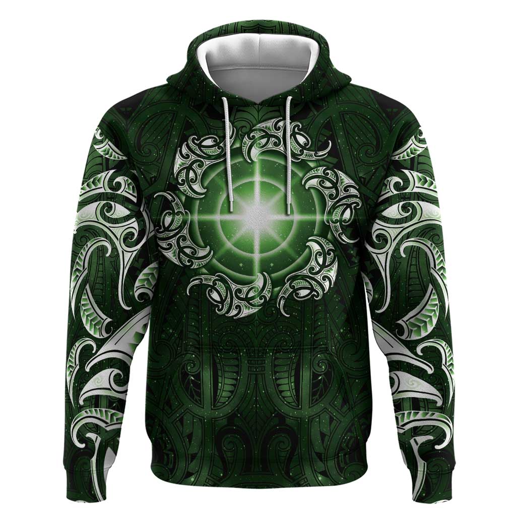 New Zealand Matariki Tupuarangi Zip Hoodie Maori Moko Green Galaxy