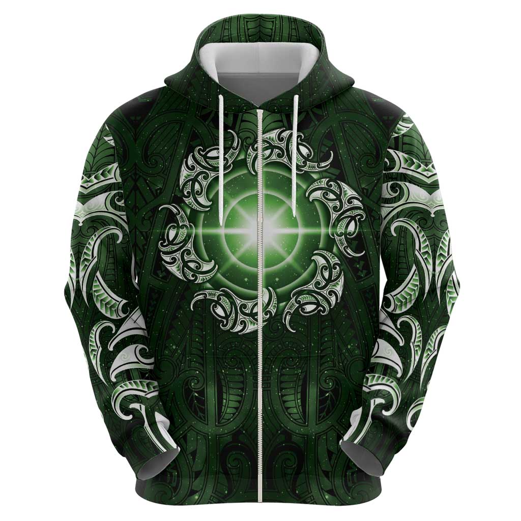 New Zealand Matariki Tupuarangi Zip Hoodie Maori Moko Green Galaxy