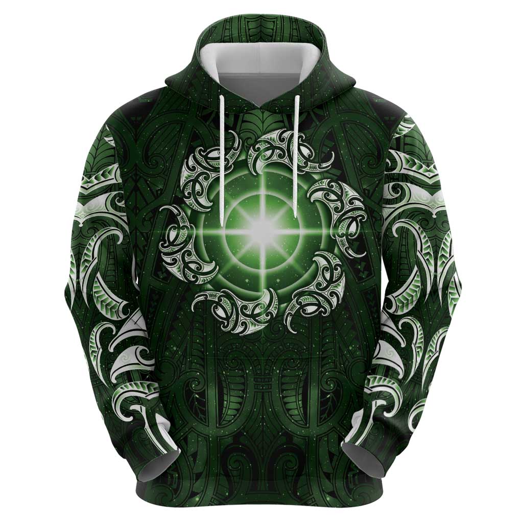 New Zealand Matariki Tupuarangi Zip Hoodie Maori Moko Green Galaxy