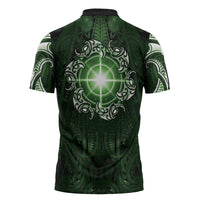 New Zealand Matariki Tupuarangi Zipper Polo Shirt Maori Moko Green Galaxy LT05 - Polynesian Pride