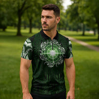 New Zealand Matariki Tupuarangi Zipper Polo Shirt Maori Moko Green Galaxy LT05 - Polynesian Pride