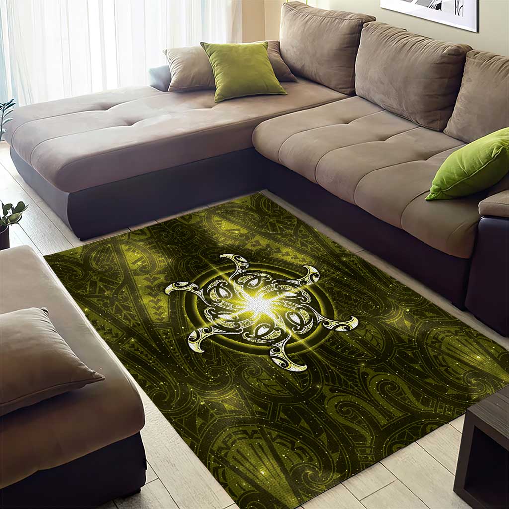 New Zealand Matariki Hiwaiterangi Area Rug Maori Moko Yellow Galaxy