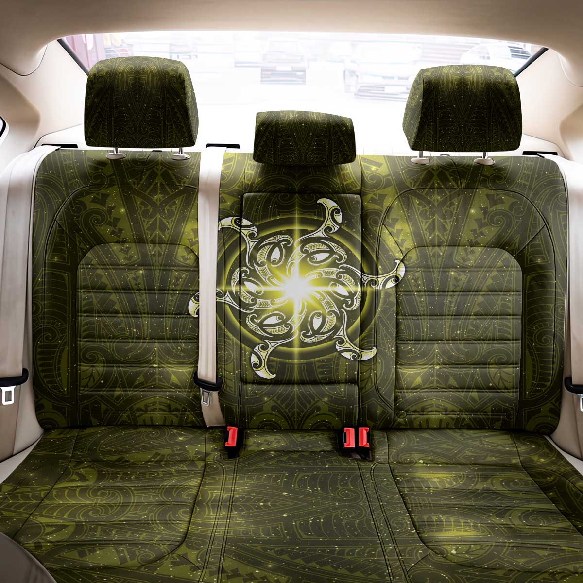 New Zealand Matariki Hiwaiterangi Back Car Seat Cover Maori Moko Yellow Galaxy LT05 - Polynesian Pride