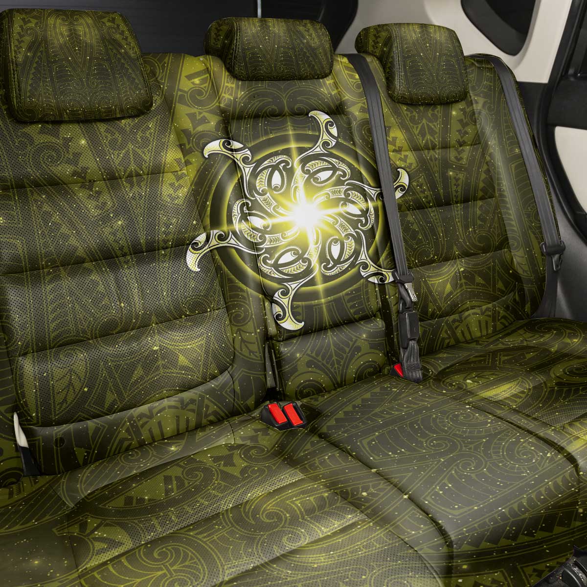 New Zealand Matariki Hiwaiterangi Back Car Seat Cover Maori Moko Yellow Galaxy LT05 - Polynesian Pride