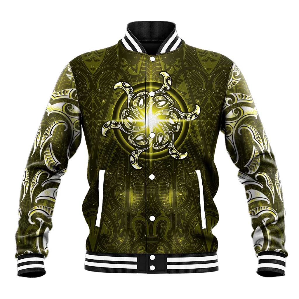 New Zealand Matariki Hiwaiterangi Baseball Jacket Maori Moko Yellow Galaxy