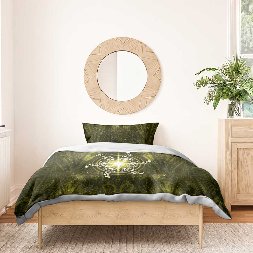 New Zealand Matariki Hiwaiterangi Bedding Set Maori Moko Yellow Galaxy