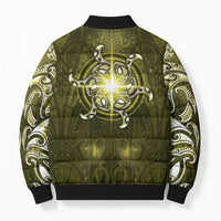 New Zealand Matariki Hiwaiterangi Bomber Puffer Jacket Maori Moko Yellow Galaxy