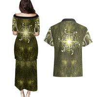 New Zealand Matariki Hiwaiterangi Couples Matching Puletasi and Hawaiian Shirt Maori Moko Yellow Galaxy LT05 - Polynesian Pride