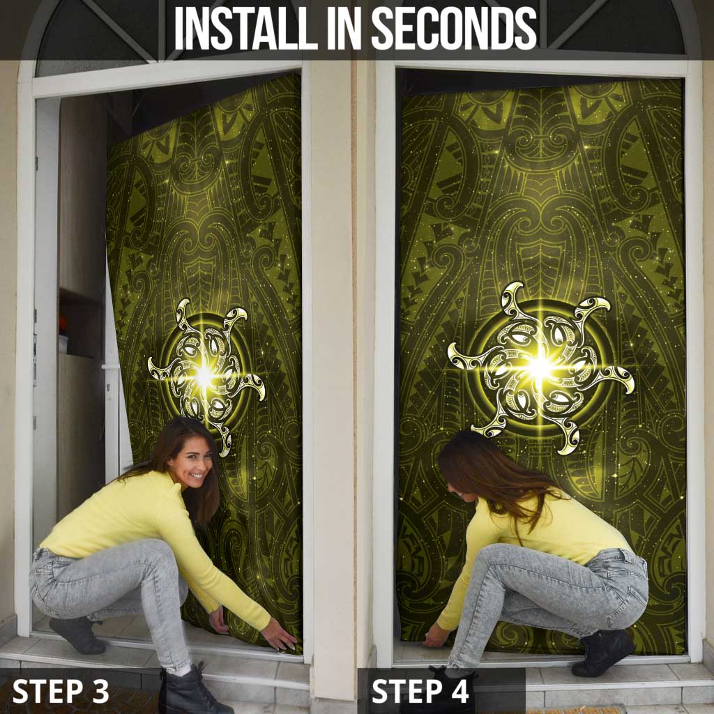 New Zealand Matariki Hiwaiterangi Door Cover Maori Moko Yellow Galaxy LT05 - Polynesian Pride