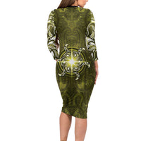 New Zealand Matariki Hiwaiterangi Family Matching Long Sleeve Bodycon Dress and Hawaiian Shirt Maori Moko Yellow Galaxy LT05 - Polynesian Pride