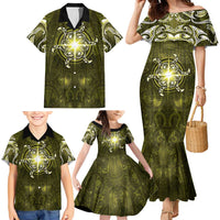 New Zealand Matariki Hiwaiterangi Family Matching Mermaid Dress and Hawaiian Shirt Maori Moko Yellow Galaxy LT05 - Polynesian Pride