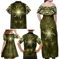 New Zealand Matariki Hiwaiterangi Family Matching Off Shoulder Maxi Dress and Hawaiian Shirt Maori Moko Yellow Galaxy LT05 - Polynesian Pride