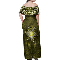 New Zealand Matariki Hiwaiterangi Family Matching Off Shoulder Maxi Dress and Hawaiian Shirt Maori Moko Yellow Galaxy LT05 - Polynesian Pride