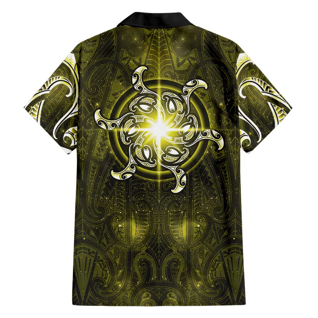 New Zealand Matariki Hiwaiterangi Family Matching Puletasi and Hawaiian Shirt Maori Moko Yellow Galaxy LT05 - Polynesian Pride
