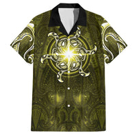 New Zealand Matariki Hiwaiterangi Family Matching Short Sleeve Bodycon Dress and Hawaiian Shirt Maori Moko Yellow Galaxy LT05 Dad's Shirt - Short Sleeve Yellow - Polynesian Pride