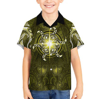 New Zealand Matariki Hiwaiterangi Family Matching Summer Maxi Dress and Hawaiian Shirt Maori Moko Yellow Galaxy LT05 Son's Shirt Yellow - Polynesian Pride