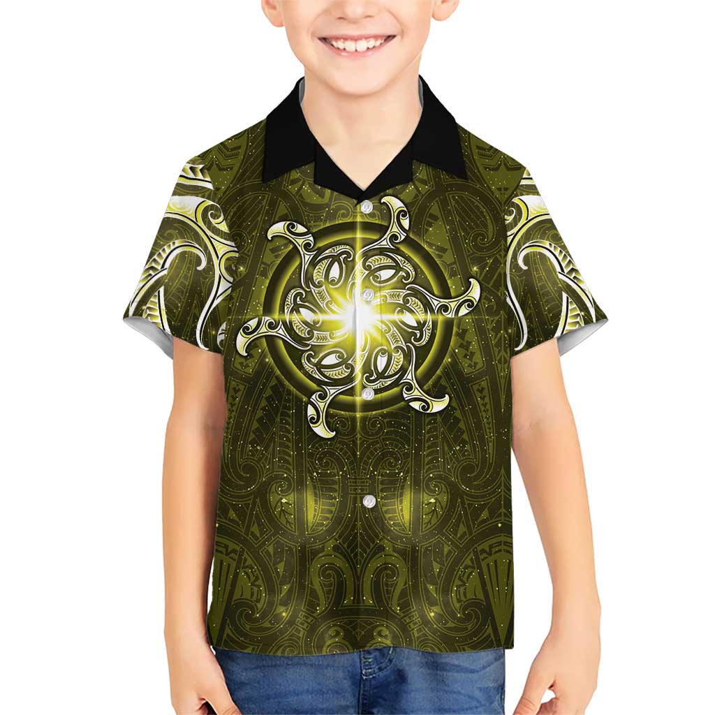 New Zealand Matariki Hiwaiterangi Kid Hawaiian Shirt Maori Moko Yellow Galaxy LT05 Kid Yellow - Polynesian Pride