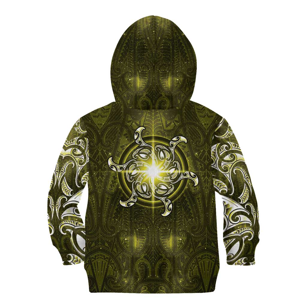 New Zealand Matariki Hiwaiterangi Kid Hoodie Maori Moko Yellow Galaxy LT05 - Polynesian Pride