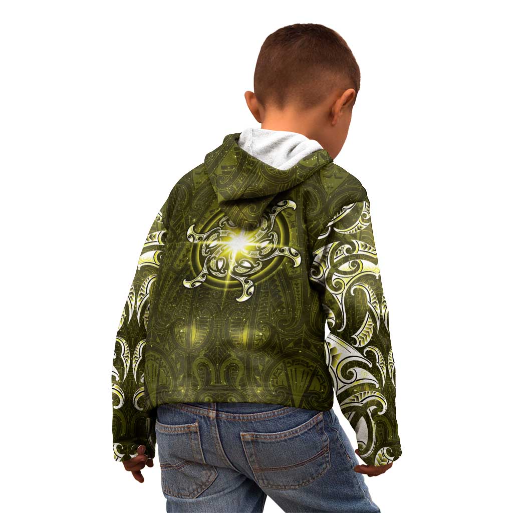 New Zealand Matariki Hiwaiterangi Kid Hoodie Maori Moko Yellow Galaxy LT05 - Polynesian Pride