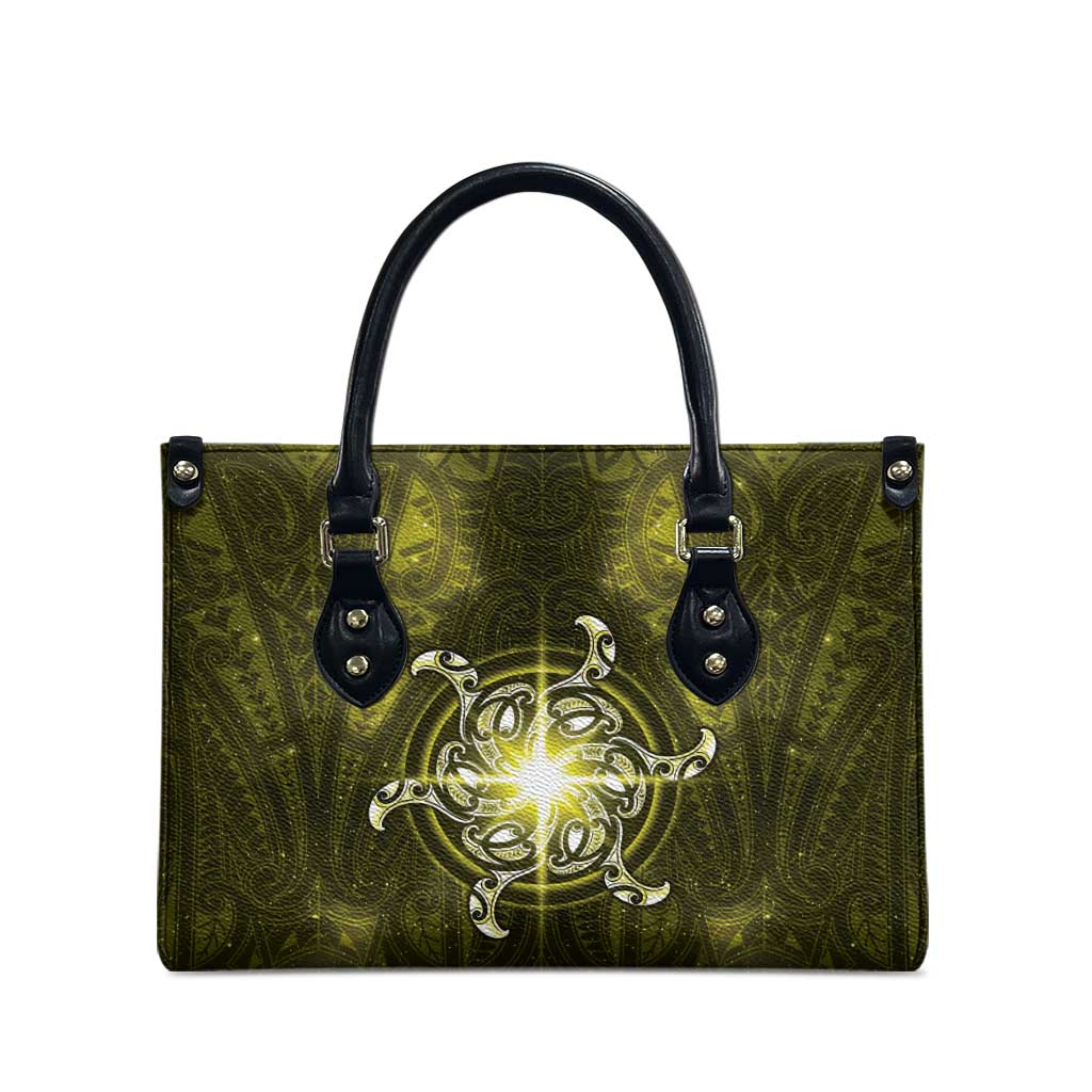 New Zealand Matariki Hiwaiterangi Leather Bag Maori Moko Yellow Galaxy