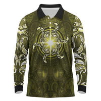 New Zealand Matariki Hiwaiterangi Long Sleeve Polo Shirt Maori Moko Yellow Galaxy LT05 Yellow - Polynesian Pride