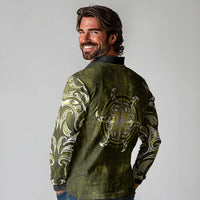 New Zealand Matariki Hiwaiterangi Long Sleeve Polo Shirt Maori Moko Yellow Galaxy LT05 - Polynesian Pride