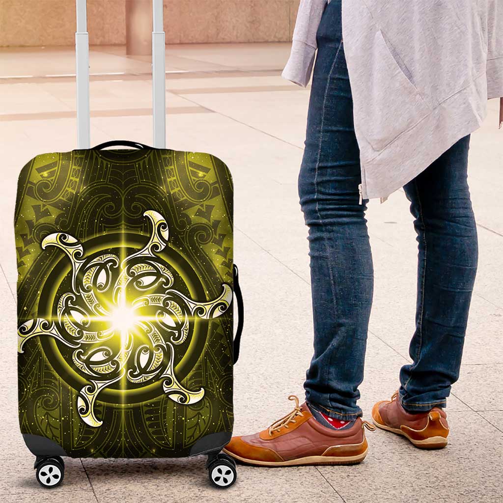New Zealand Matariki Hiwaiterangi Luggage Cover Maori Moko Yellow Galaxy