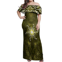 New Zealand Matariki Hiwaiterangi Off Shoulder Maxi Dress Maori Moko Yellow Galaxy LT05 Women Yellow - Polynesian Pride