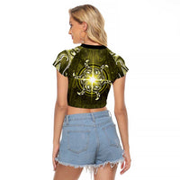 New Zealand Matariki Hiwaiterangi Raglan Cropped T Shirt Maori Moko Yellow Galaxy LT05 - Polynesian Pride