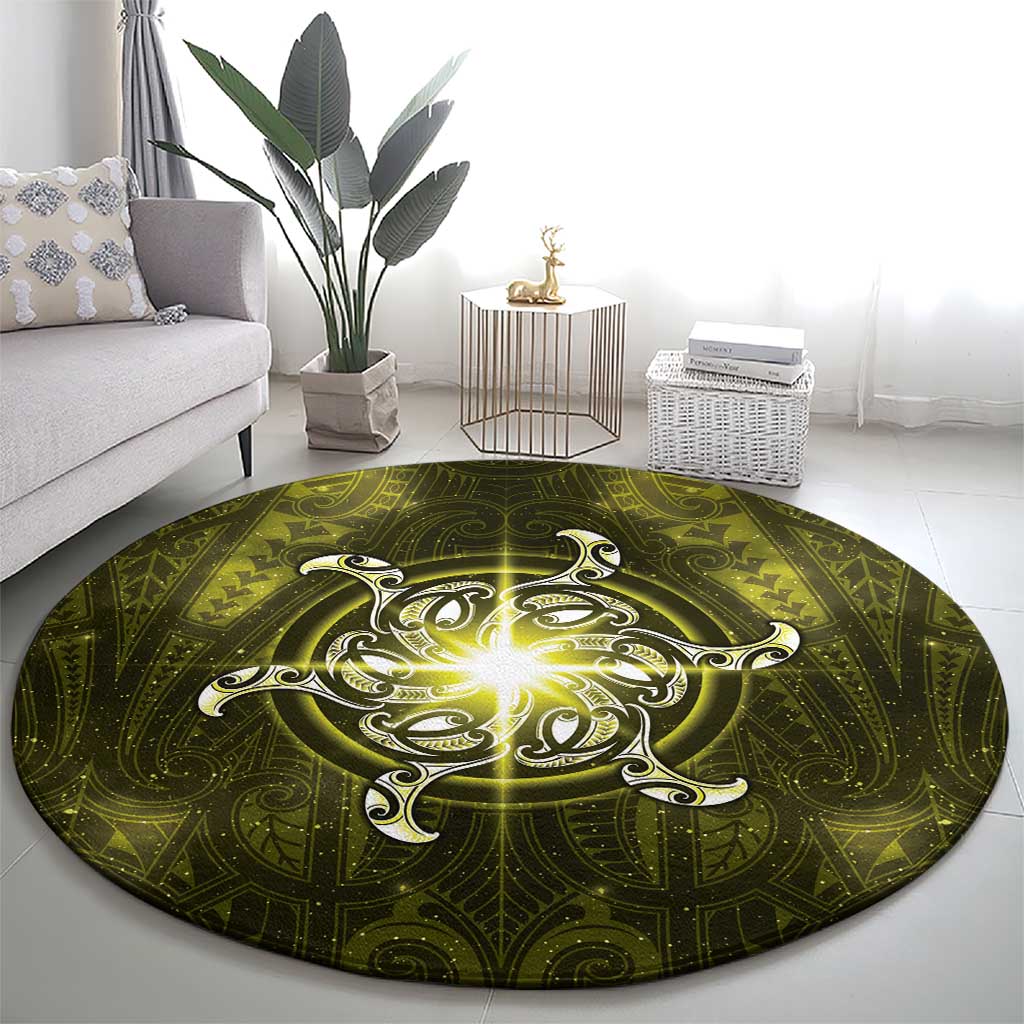 New Zealand Matariki Hiwaiterangi Round Carpet Maori Moko Yellow Galaxy