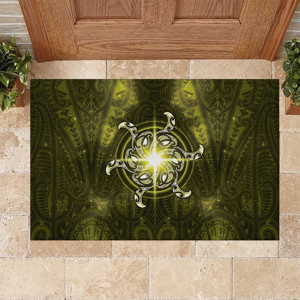 New Zealand Matariki Hiwaiterangi Rubber Doormat Maori Moko Yellow Galaxy