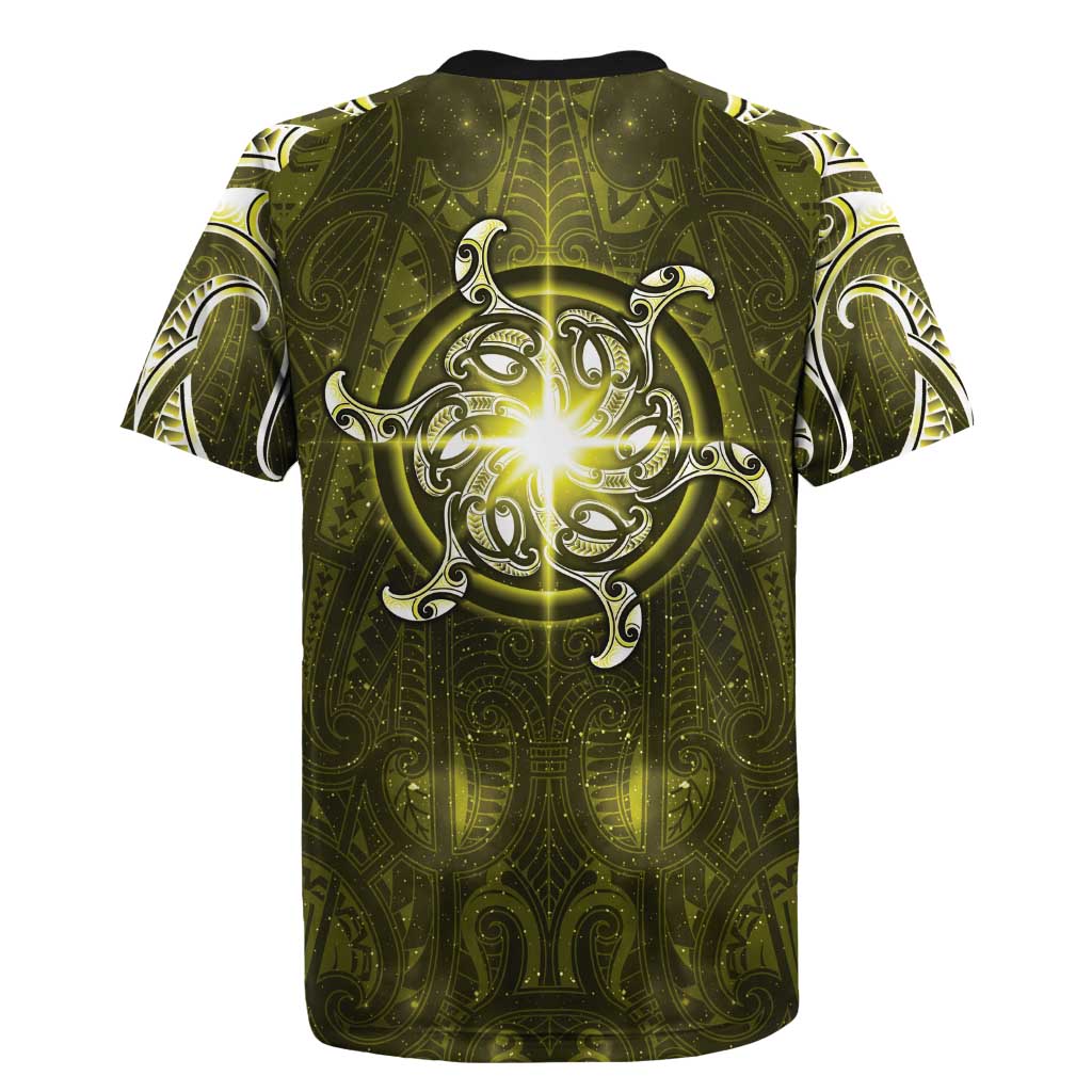 New Zealand Matariki Hiwaiterangi Rugby Jersey Maori Moko Yellow Galaxy