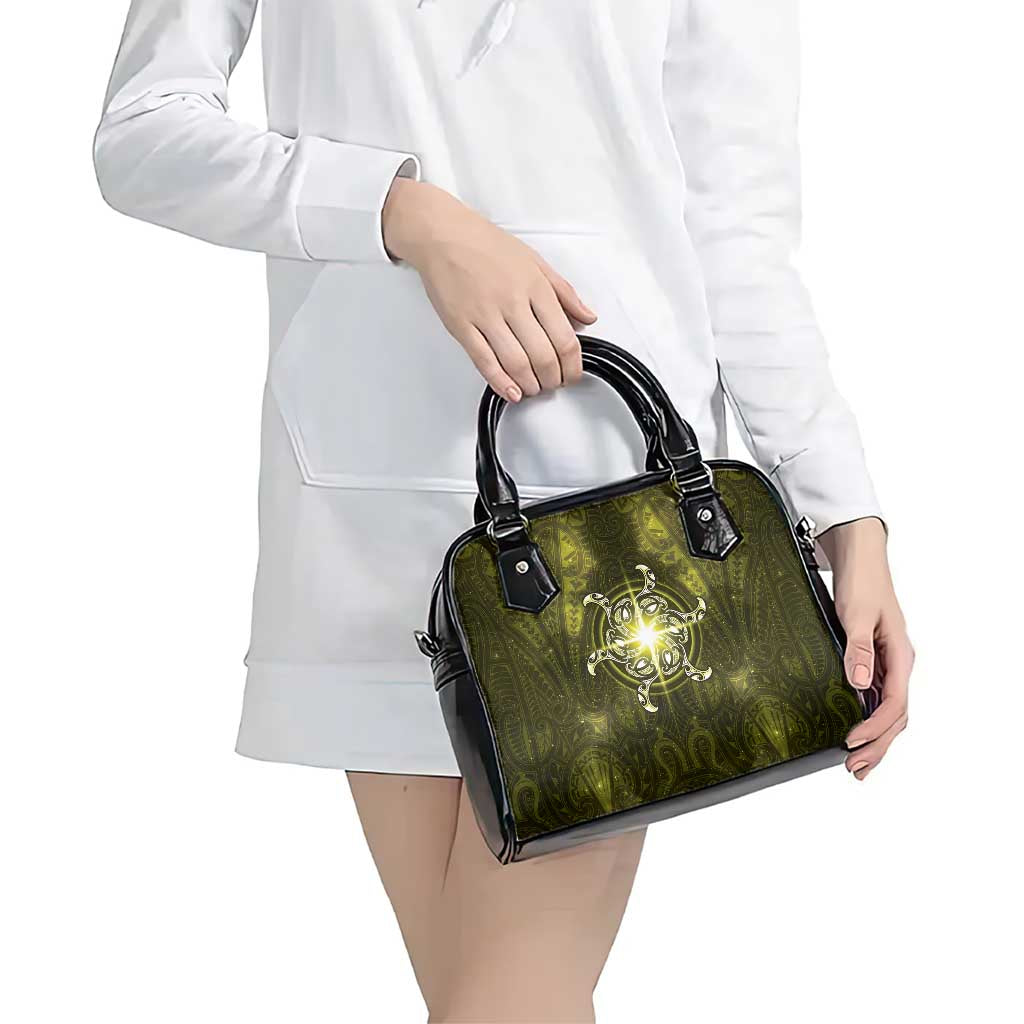New Zealand Matariki Hiwaiterangi Shoulder Handbag Maori Moko Yellow Galaxy LT05 - Polynesian Pride