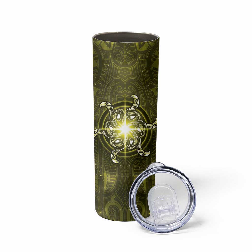 New Zealand Matariki Hiwaiterangi Skinny Tumbler Maori Moko Yellow Galaxy LT05 - Polynesian Pride