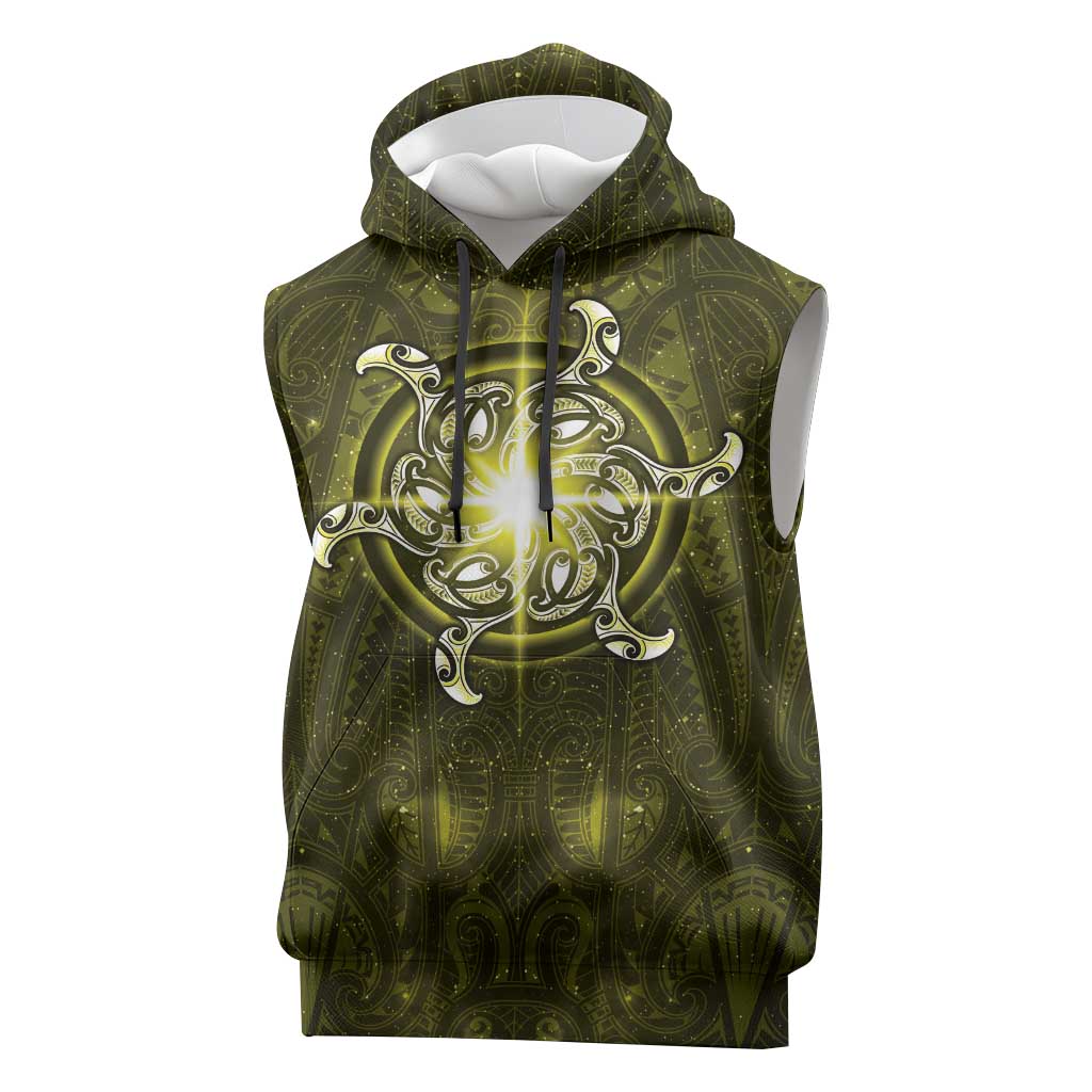 New Zealand Matariki Hiwaiterangi Sleeveless Hoodie Maori Moko Yellow Galaxy LT05 Yellow - Polynesian Pride