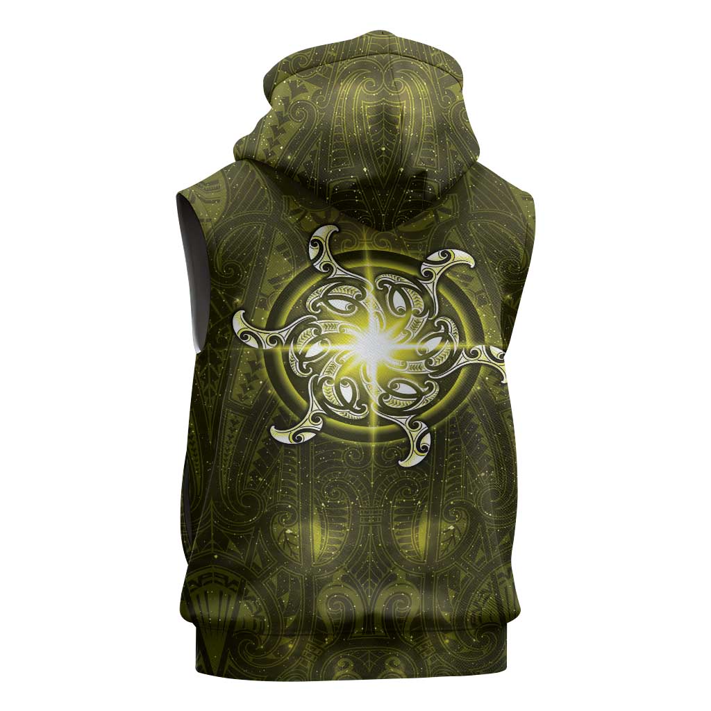 New Zealand Matariki Hiwaiterangi Sleeveless Hoodie Maori Moko Yellow Galaxy LT05 - Polynesian Pride