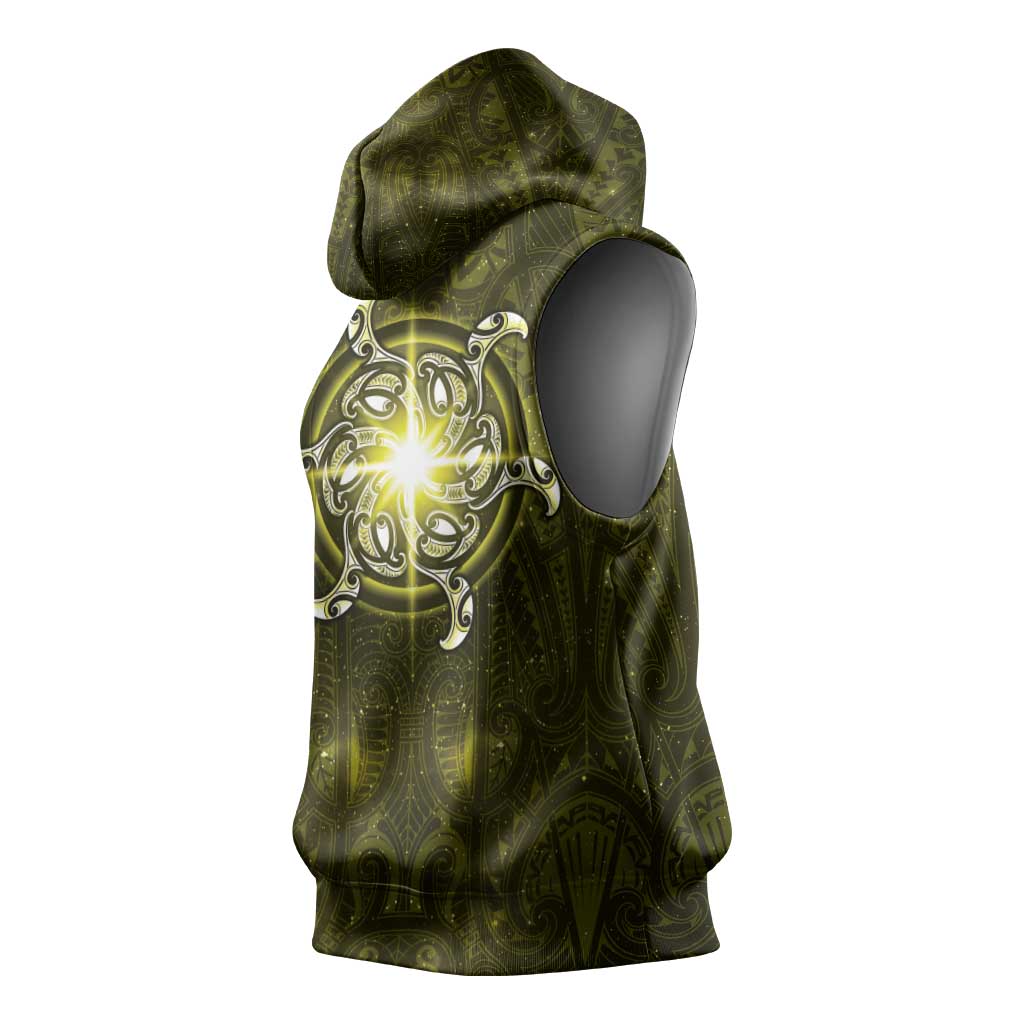 New Zealand Matariki Hiwaiterangi Sleeveless Hoodie Maori Moko Yellow Galaxy LT05 - Polynesian Pride