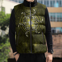 New Zealand Matariki Hiwaiterangi Sleeveless Puffer Jacket Maori Moko Yellow Galaxy