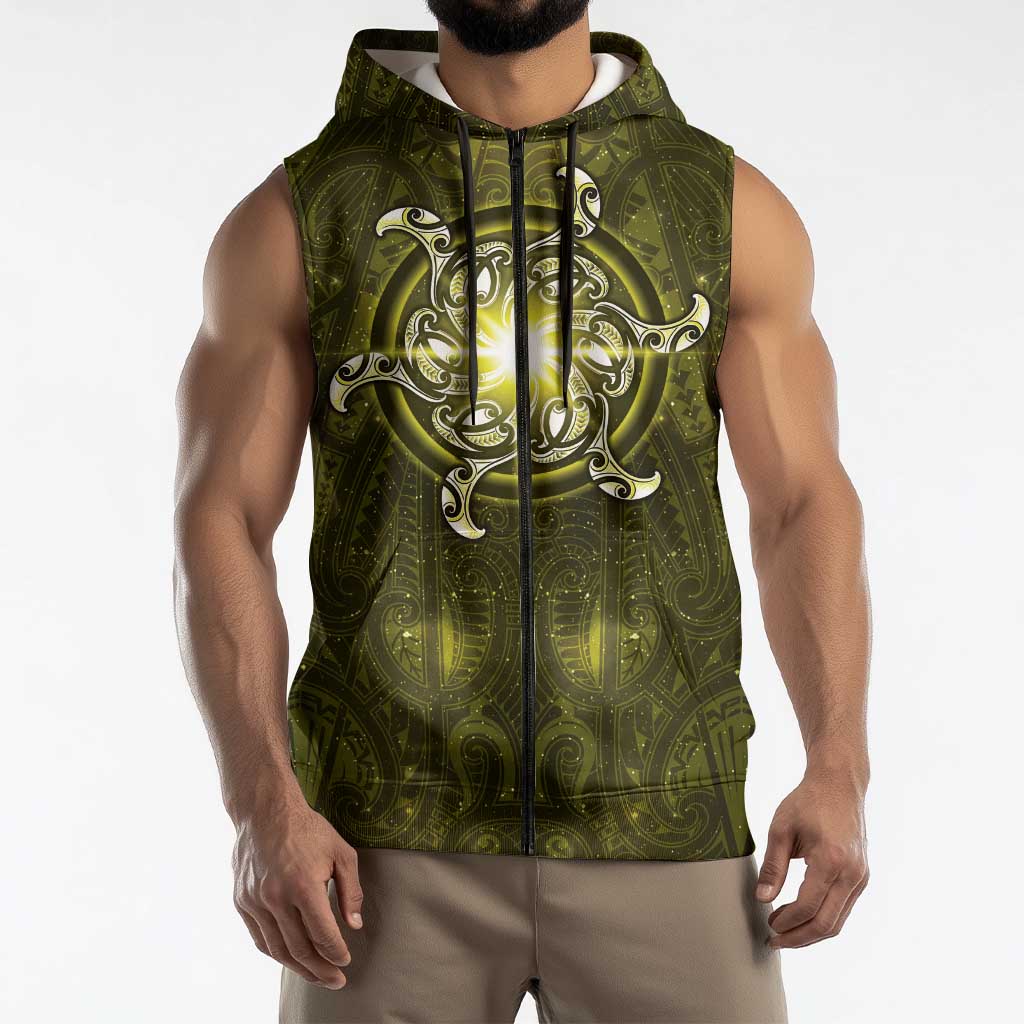 New Zealand Matariki Hiwaiterangi Sleeveless Zip Hoodie Maori Moko Yellow Galaxy LT05 - Polynesian Pride