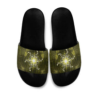 New Zealand Matariki Hiwaiterangi Slide Sandals Maori Moko Yellow Galaxy
