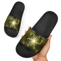 New Zealand Matariki Hiwaiterangi Slide Sandals Maori Moko Yellow Galaxy