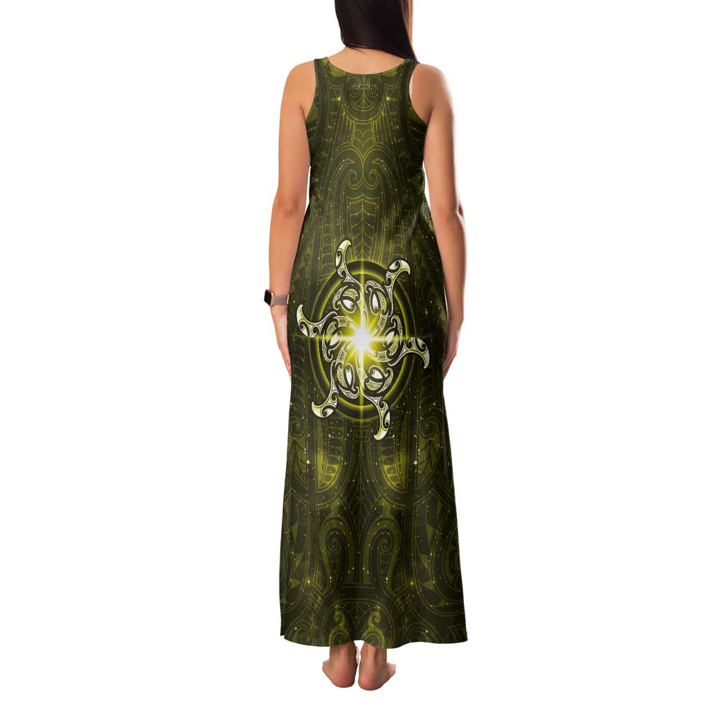 New Zealand Matariki Hiwaiterangi Tank Maxi Dress Maori Moko Yellow Galaxy LT05 - Polynesian Pride