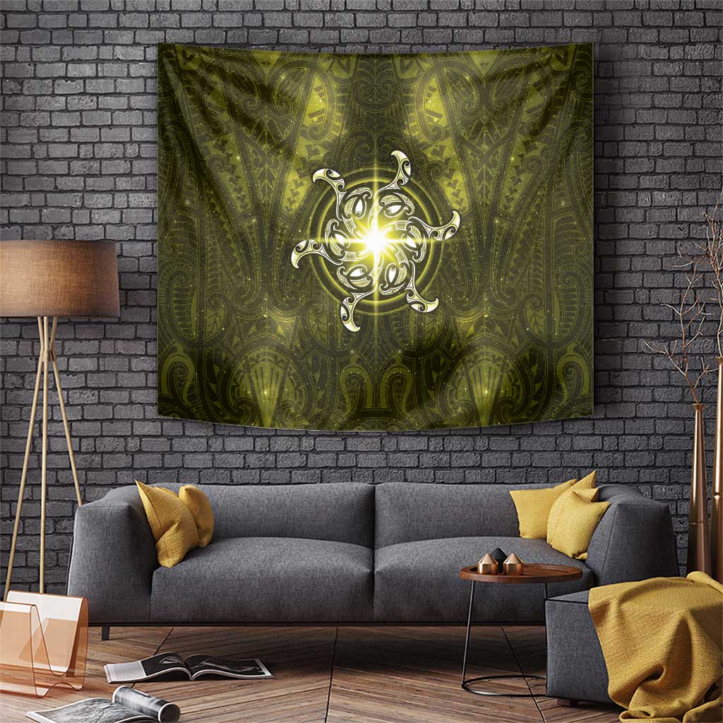 New Zealand Matariki Hiwaiterangi Tapestry Maori Moko Yellow Galaxy