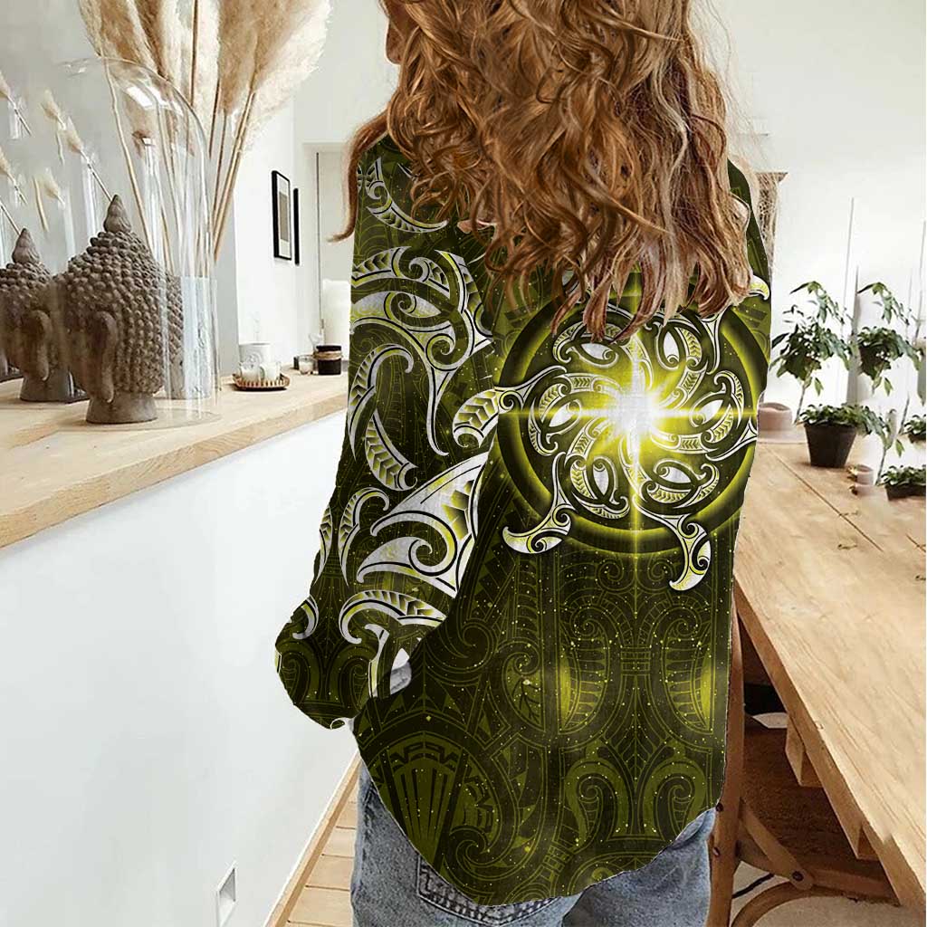 New Zealand Matariki Hiwaiterangi Women Casual Shirt Maori Moko Yellow Galaxy LT05 - Polynesian Pride