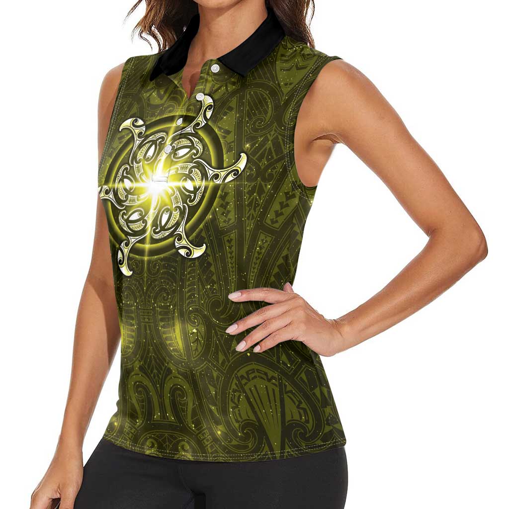 New Zealand Matariki Hiwaiterangi Women Sleeveless Polo Shirt Maori Moko Yellow Galaxy LT05 - Polynesian Pride