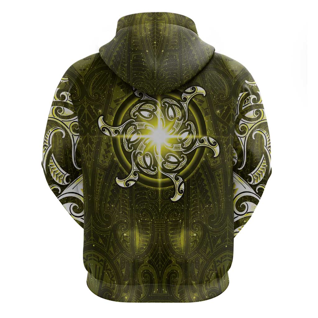 New Zealand Matariki Hiwaiterangi Zip Hoodie Maori Moko Yellow Galaxy LT05 - Polynesian Pride