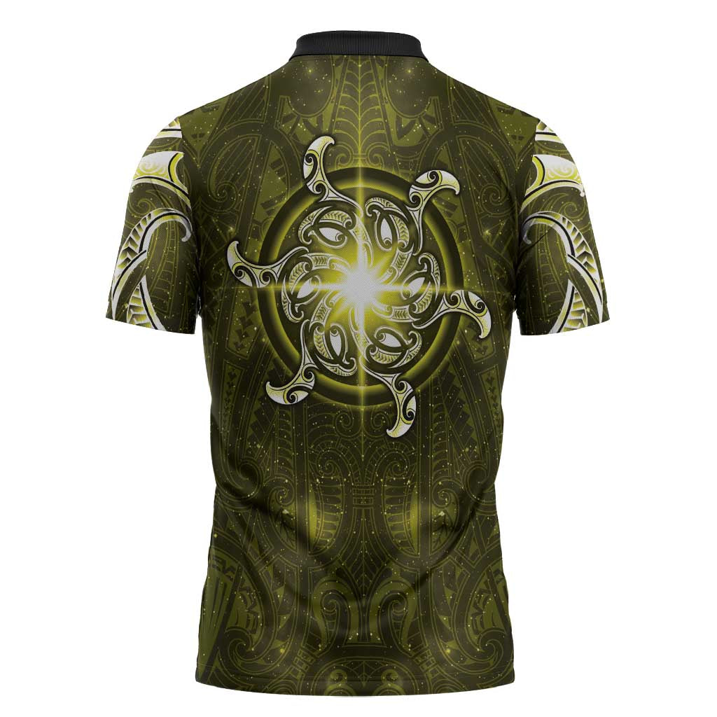 New Zealand Matariki Hiwaiterangi Zipper Polo Shirt Maori Moko Yellow Galaxy LT05 - Polynesian Pride