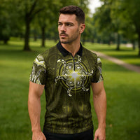 New Zealand Matariki Hiwaiterangi Zipper Polo Shirt Maori Moko Yellow Galaxy LT05 - Polynesian Pride